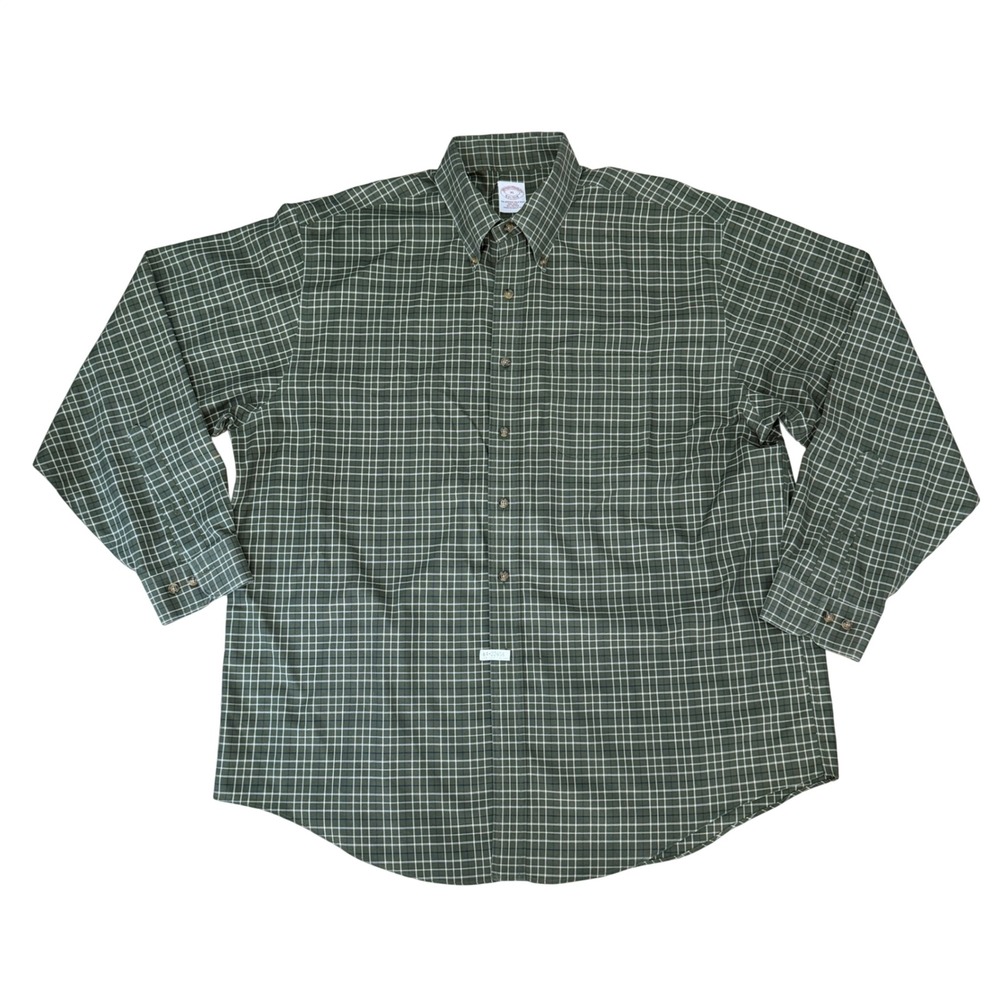 Brooks Brothers Mens XLā Non-Iron Button Down Shirt Green Plaid Polo ShirtCasual